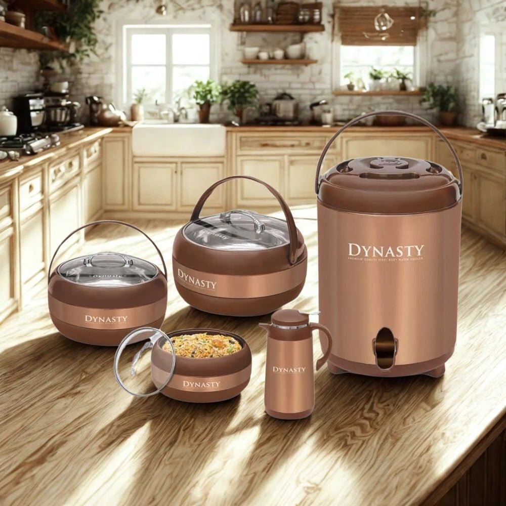 Dynasty Classic 5 - Piece Insulated Hotpot Set with Water Cooler and Thermos Flask - Pleco Houseware