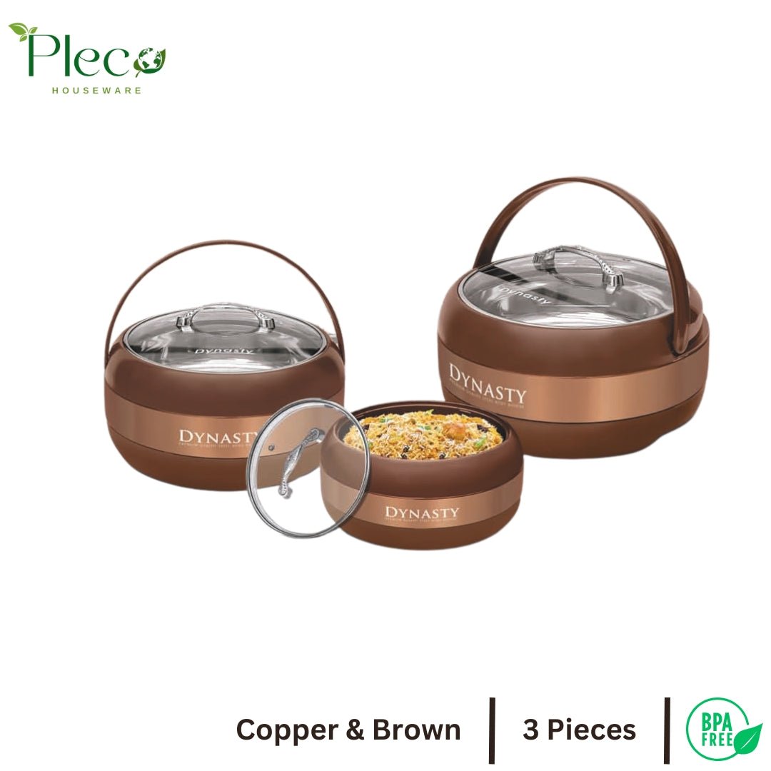 Dynasty Classic Hotpot Set | Stainless Steel Inner With Imported Glass Lid Premium Quality Stylish Design Available In Three Amazing Colours - Pleco Houseware