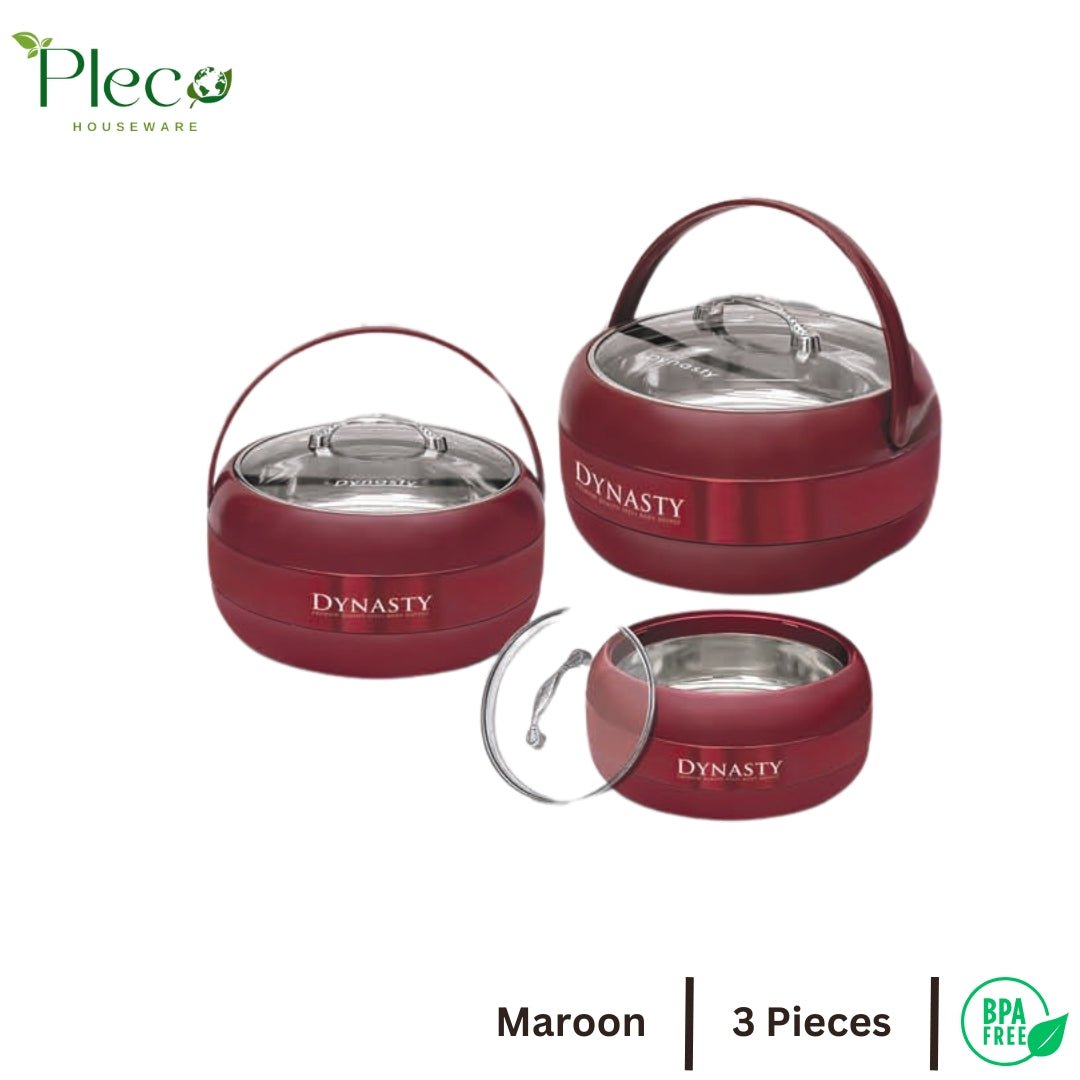 Dynasty Classic Hotpot Set | Stainless Steel Inner With Imported Glass Lid Premium Quality Stylish Design Available In Three Amazing Colours - Pleco Houseware