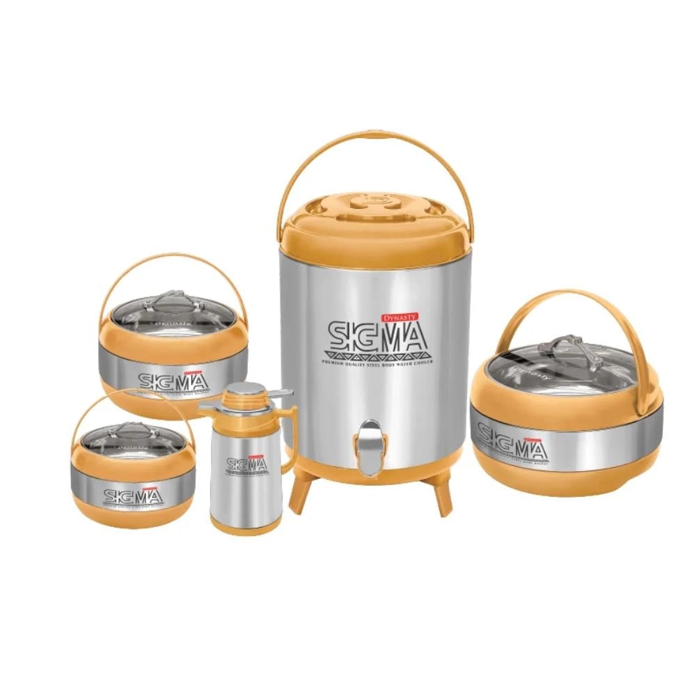 Dynasty Sigma 5 - Piece Insulated Hotpot Set with Water Cooler and Thermos Flask - Pleco Houseware