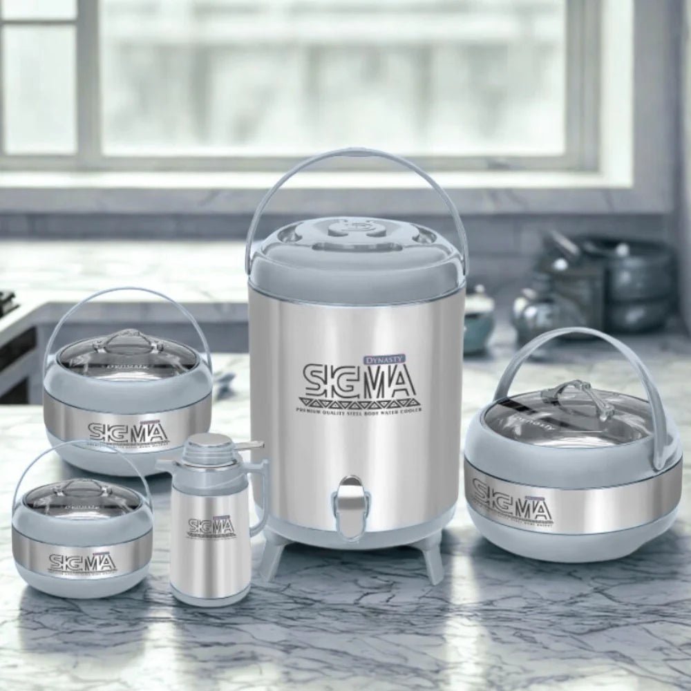 Dynasty Sigma 5 - Piece Insulated Hotpot Set with Water Cooler and Thermos Flask - Pleco Houseware