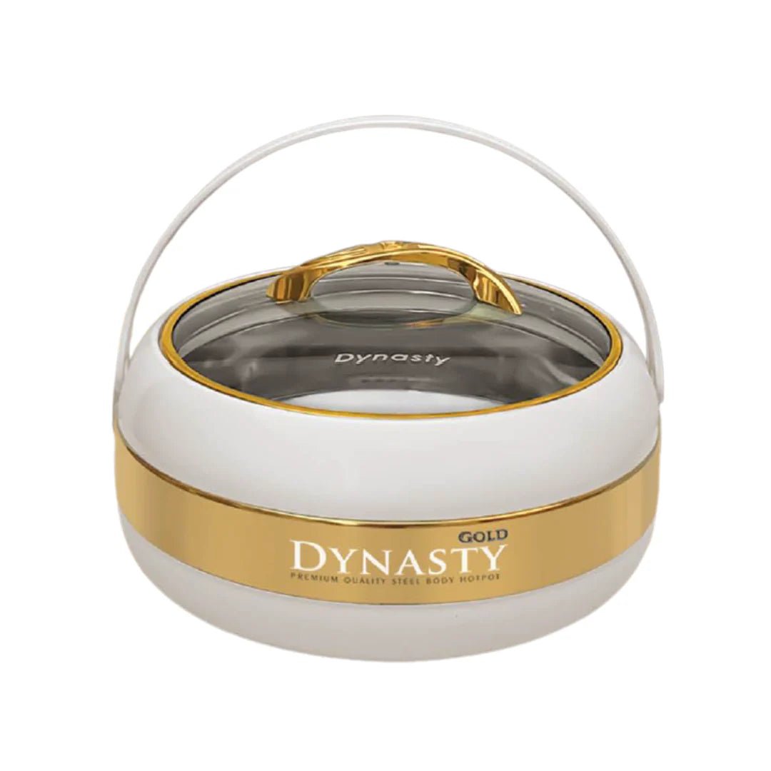 Dynasty White and Gold Hotpot Set with Water Cooler – 4 Piece Insulated Food Warmer Collection - Pleco Houseware