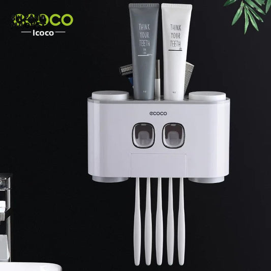 ECOCO TOOTHBRUSH HOLDER SET – 4 CUPS FOR FAMILY OF FOUR  NO-DRILL WALL MOUNT