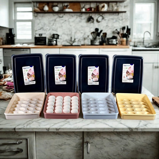 Egg Storage Tray | Egg Container for Refrigerator - 24 Egg Holder with Lid - Pleco Houseware