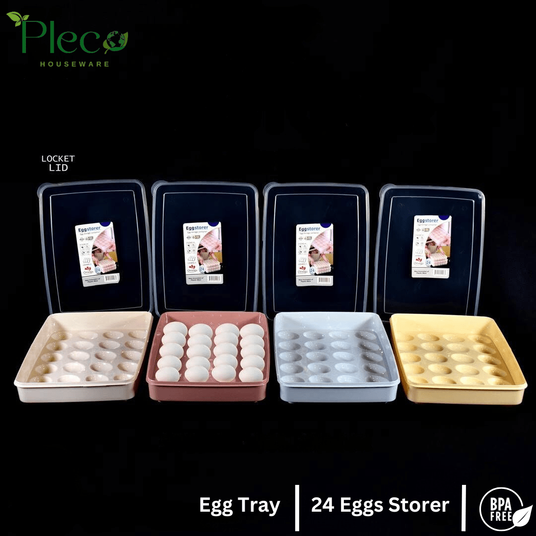 Egg Storage Tray | Egg Container for Refrigerator - 24 Egg Holder with Lid - Pleco Houseware