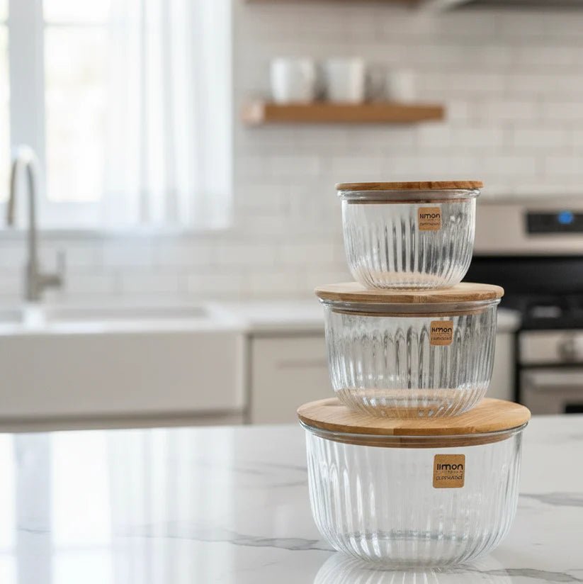 Fluted Airtight Glass Bowls Set - Pleco Houseware