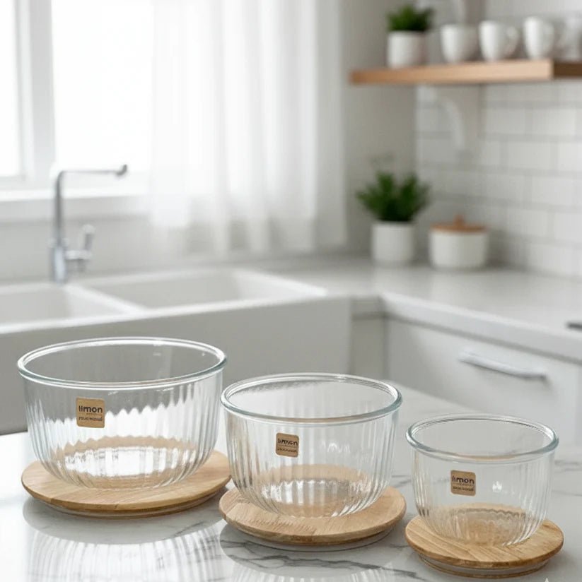 Fluted Airtight Glass Bowls Set - Pleco Houseware