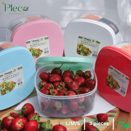 Food Storage Container Pack of 3 | Stackable BPA - Free Plastic Airtight Crisper Multipurpose Organizer Boxes - Pleco Houseware