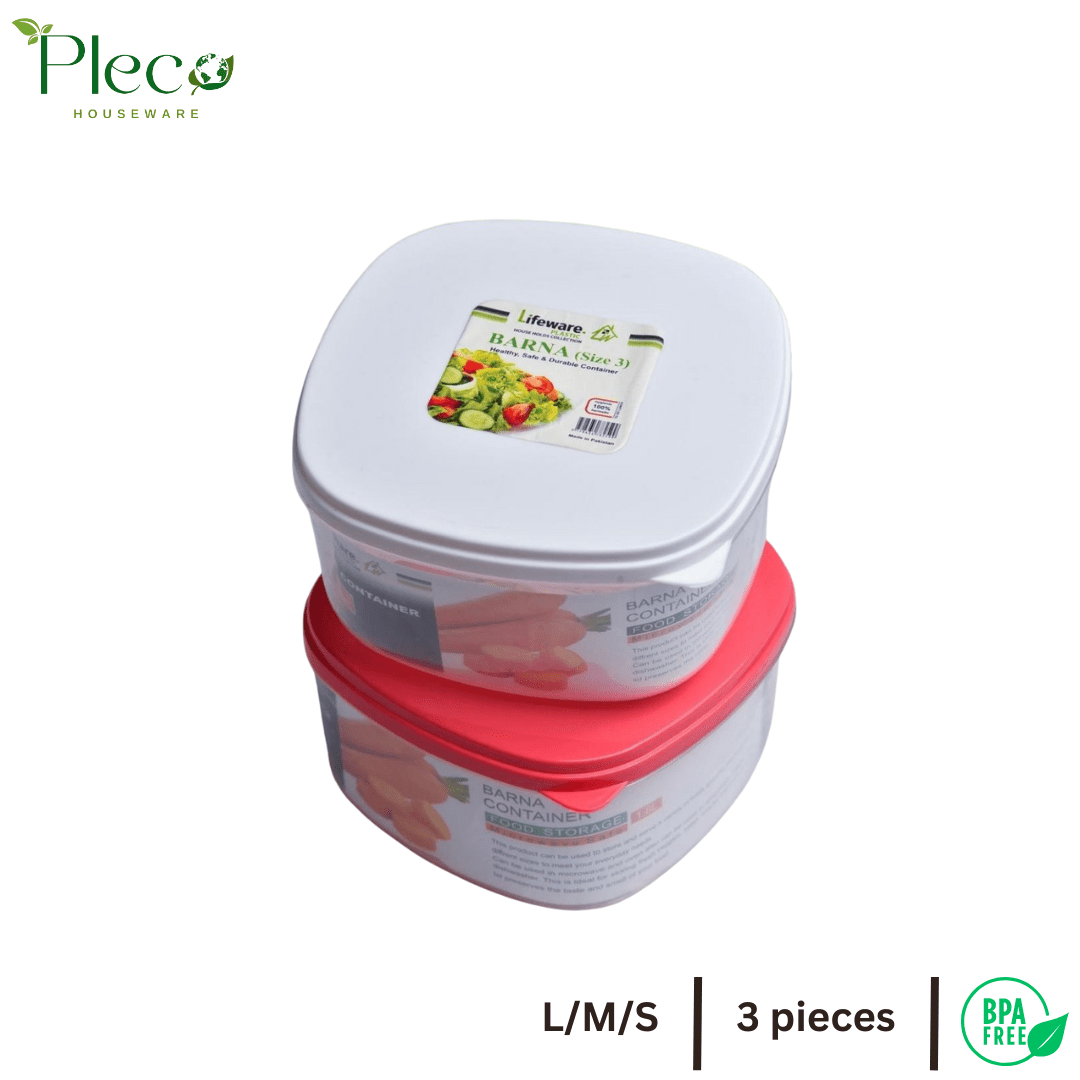 Food Storage Container Pack of 3 | Stackable BPA - Free Plastic Airtight Crisper Multipurpose Organizer Boxes - Pleco Houseware