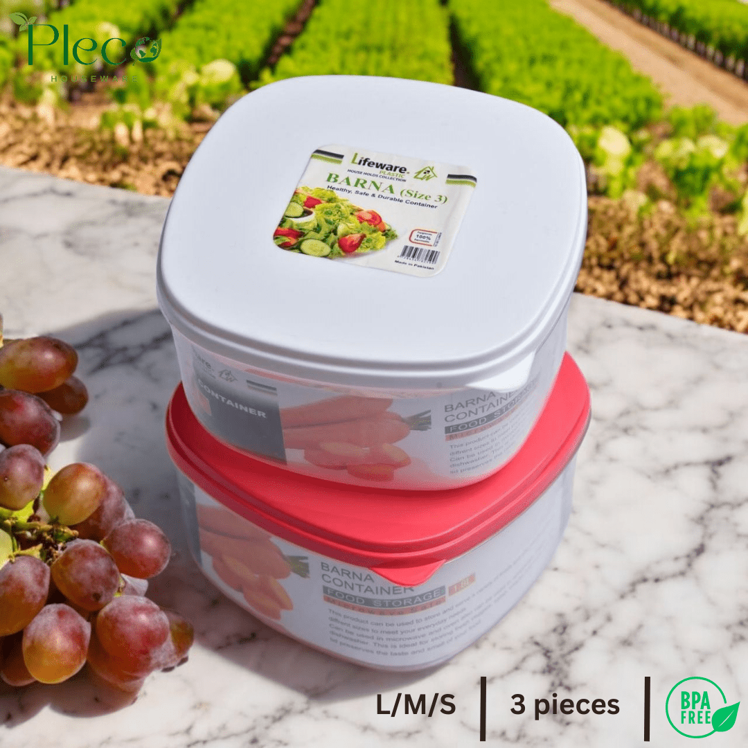 Food Storage Container Pack of 3 | Stackable BPA - Free Plastic Airtight Crisper Multipurpose Organizer Boxes - Pleco Houseware