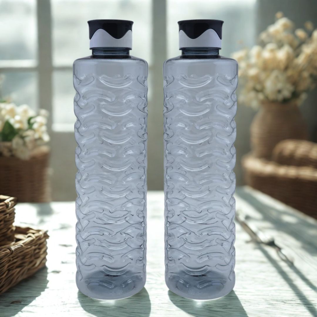 Fridge Water Bottle 2 - Piece Set – 1200ml Each | Unbreakable Food Grade PET Plastic | Jumbo Series - Pleco Houseware