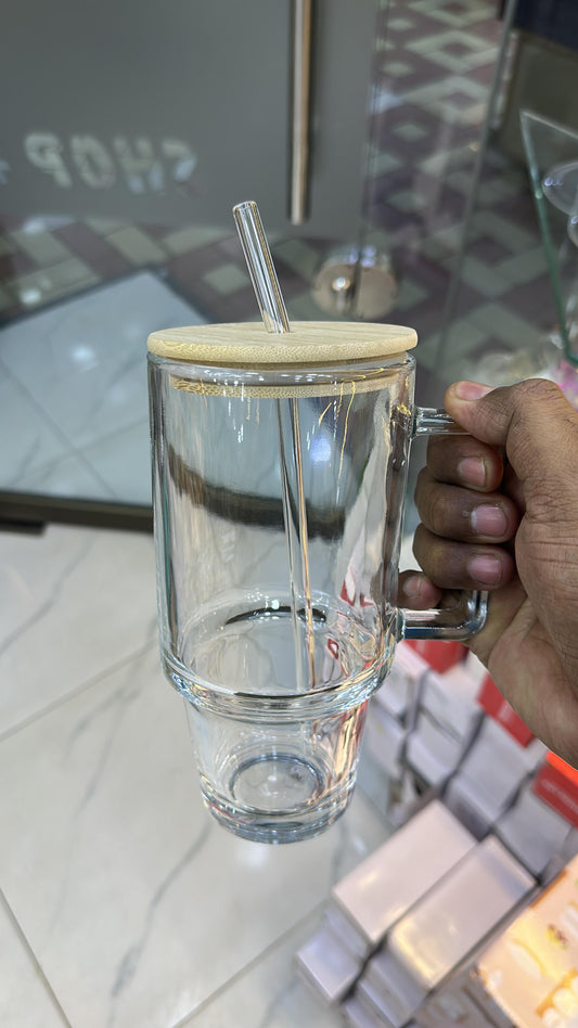 Glass Tumblers with Lids & Straws – 2pcs