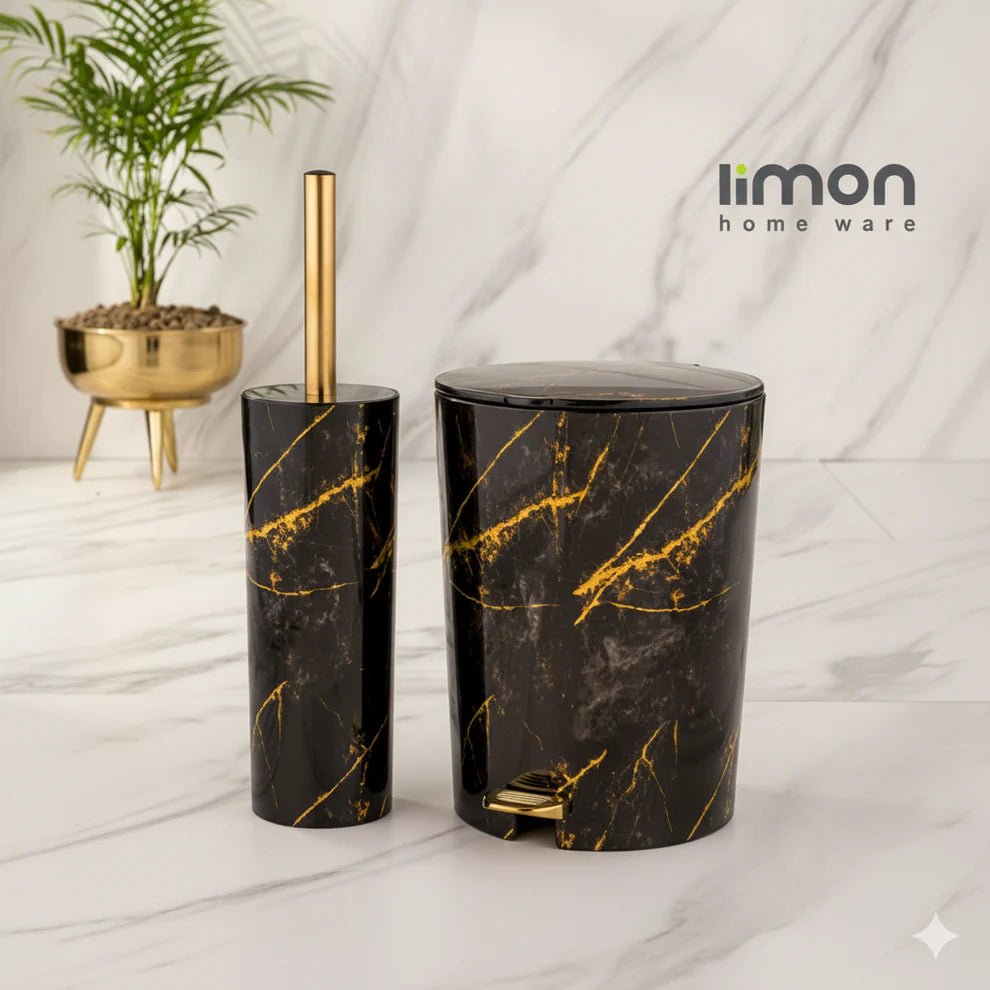 Marble Dustbin & Brush Set - Pleco Houseware