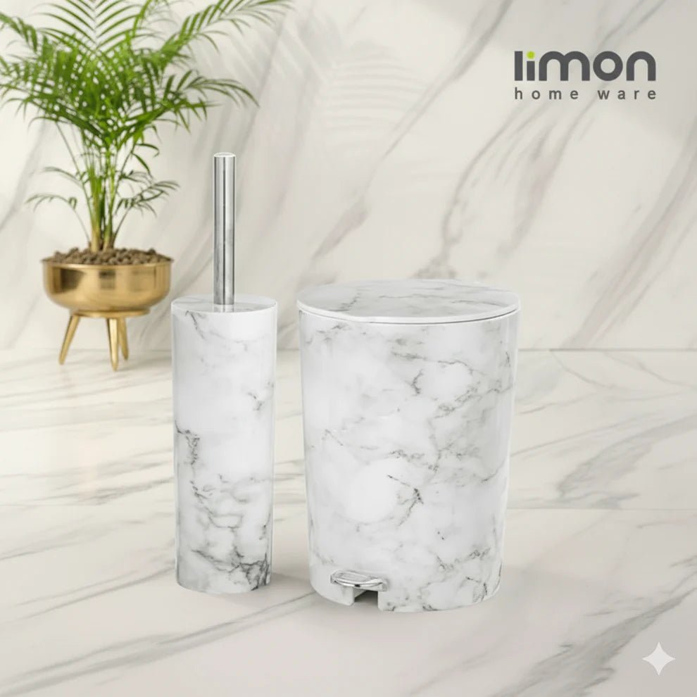 Marble Dustbin & Brush Set - Pleco Houseware