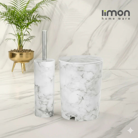 Marble Dustbin & Brush Set - Pleco Houseware