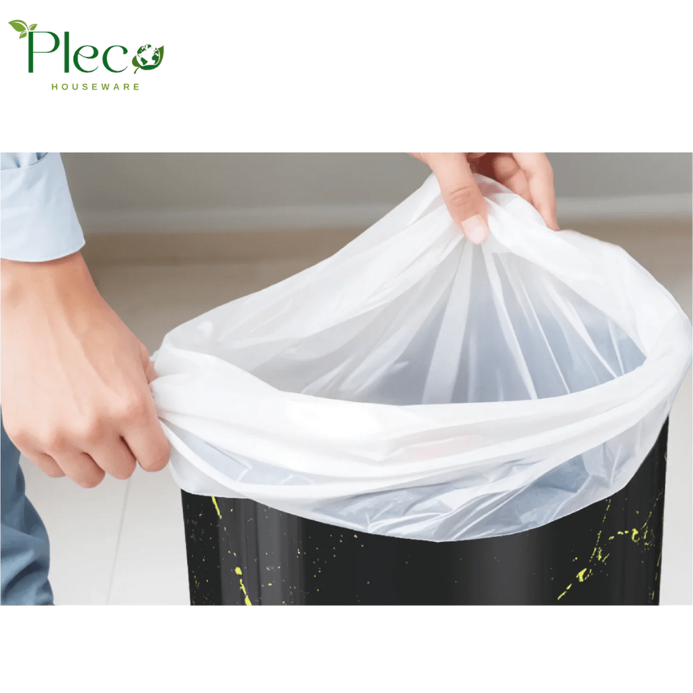 Marble Style Curve Dustbin Black | 18L - Pleco Houseware