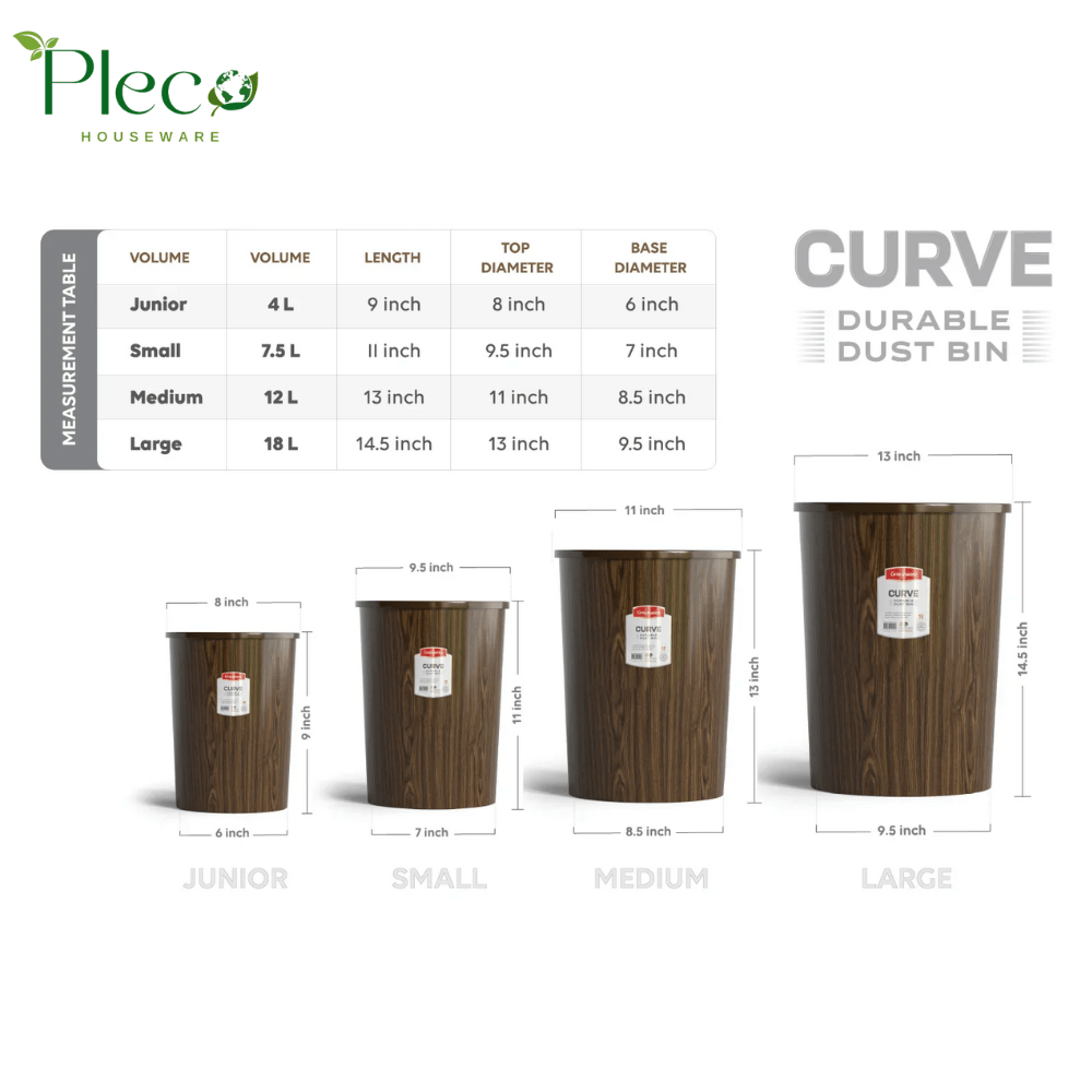 Marble Style Curve Dustbin Black | 18L - Pleco Houseware
