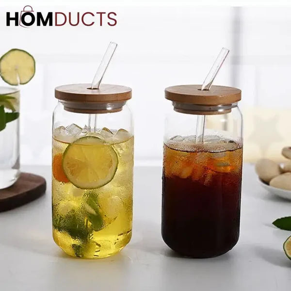 Modern Mason Jar Glass with Straw - Pleco Houseware