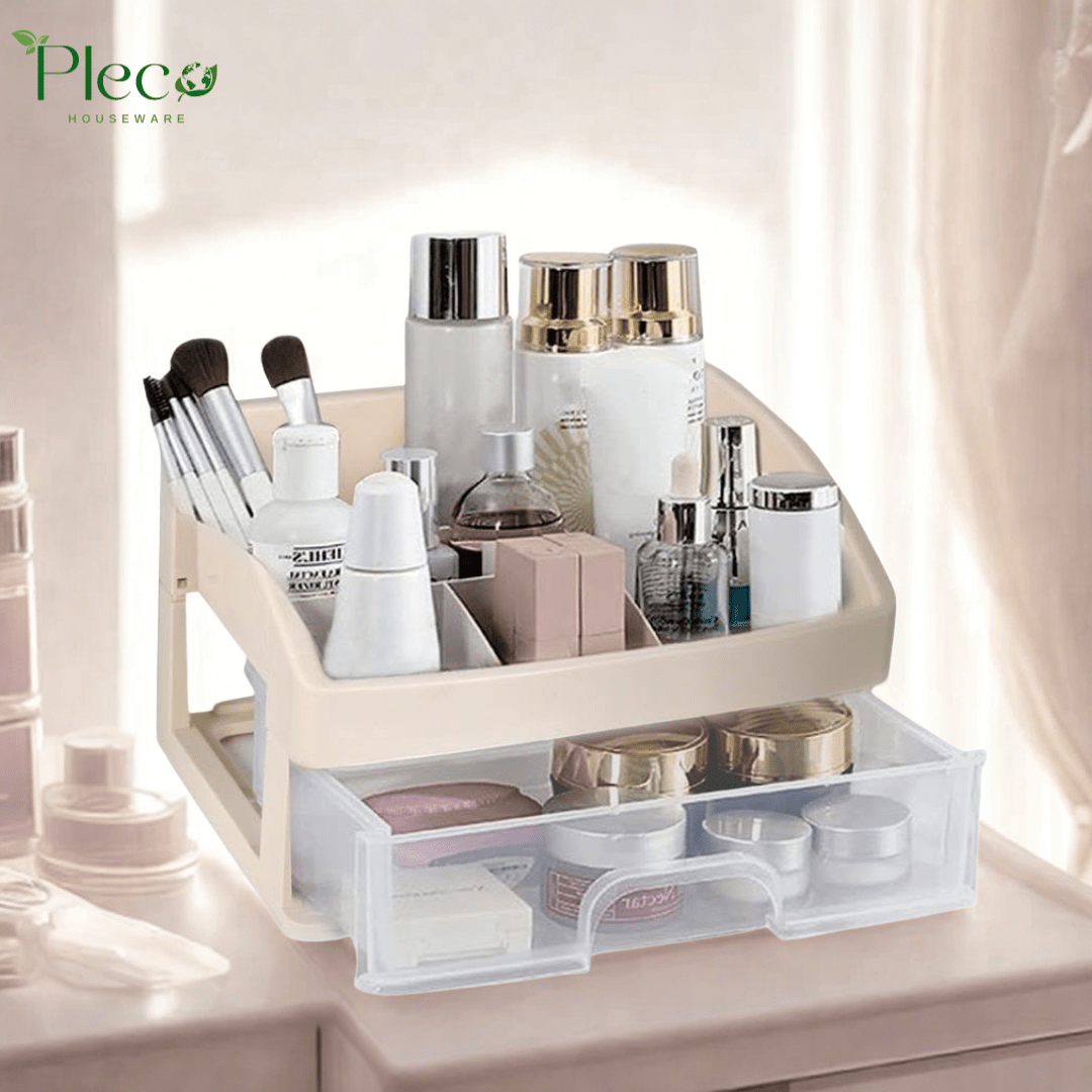 Multi - purpose Organizer with Drawers | Transparent Desk Storage Box | Makeup Organizer | Stationery Holder for Home, School & Office - Pleco Houseware