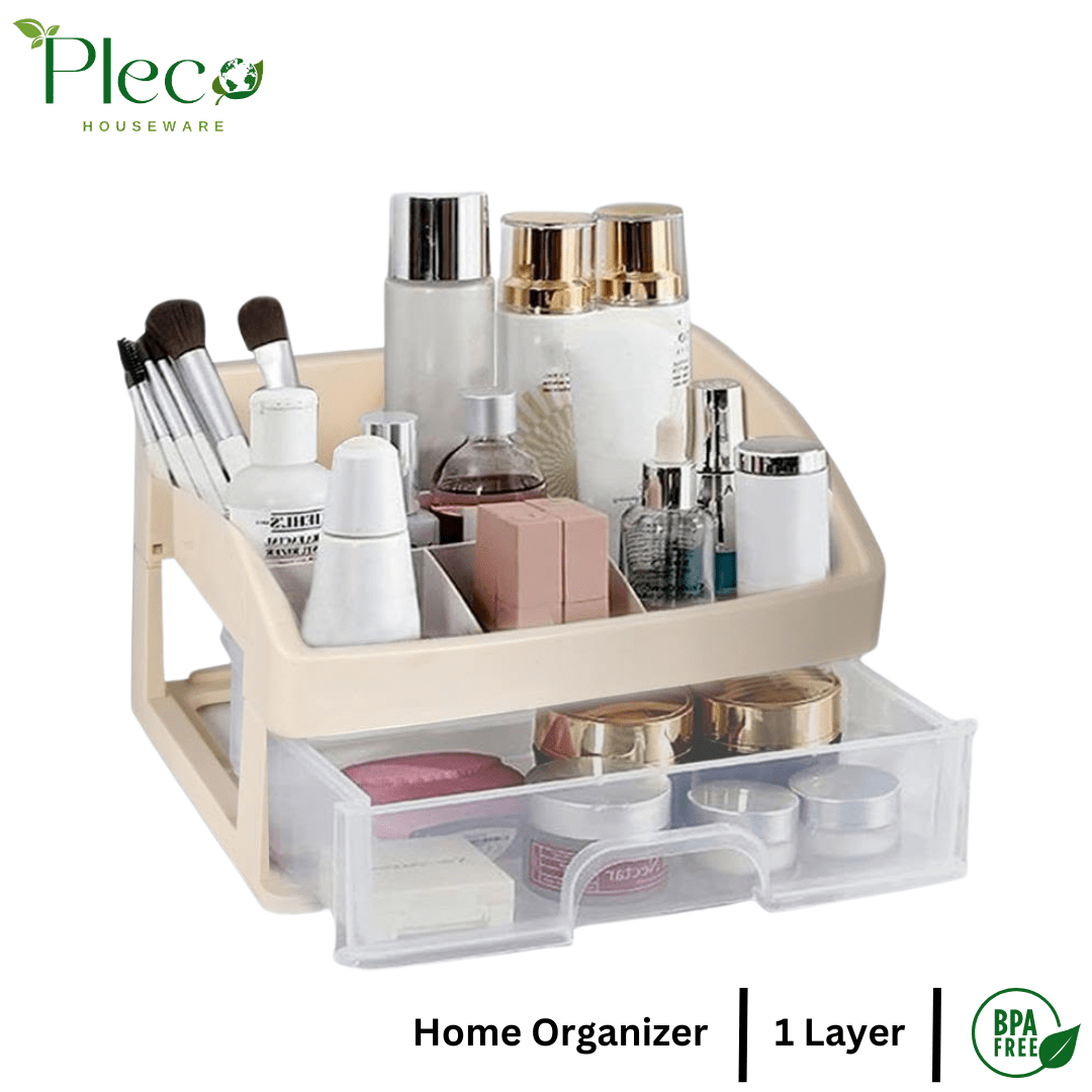 Multi - purpose Organizer with Drawers | Transparent Desk Storage Box | Makeup Organizer | Stationery Holder for Home, School & Office - Pleco Houseware