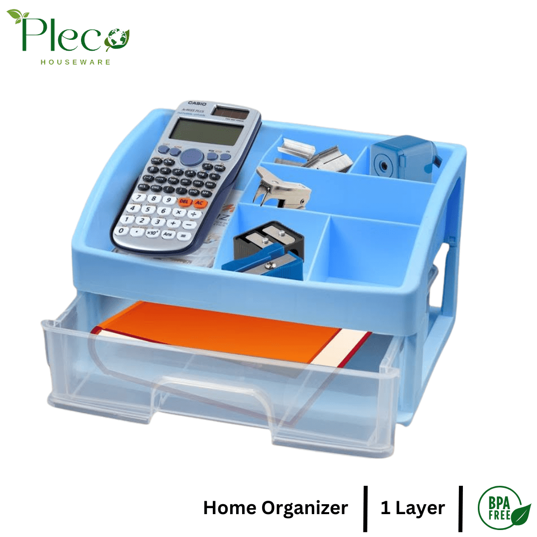 Multi - purpose Organizer with Drawers | Transparent Desk Storage Box | Makeup Organizer | Stationery Holder for Home, School & Office - Pleco Houseware