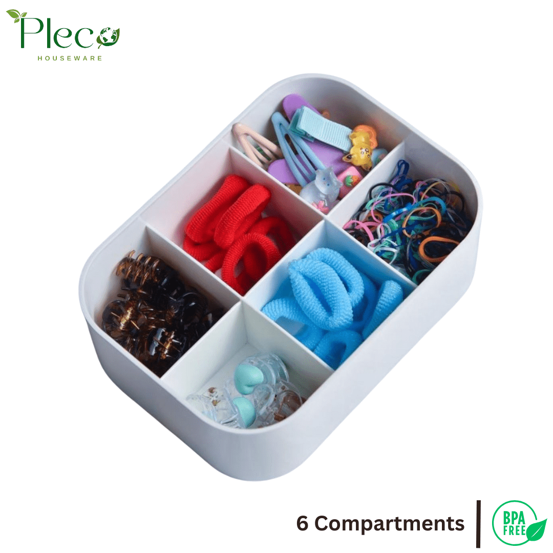 Multipurpose Organizer 6 - Compartment Small Organizer | Jewelery Organizer & Makeup Storage Box - Pleco Houseware