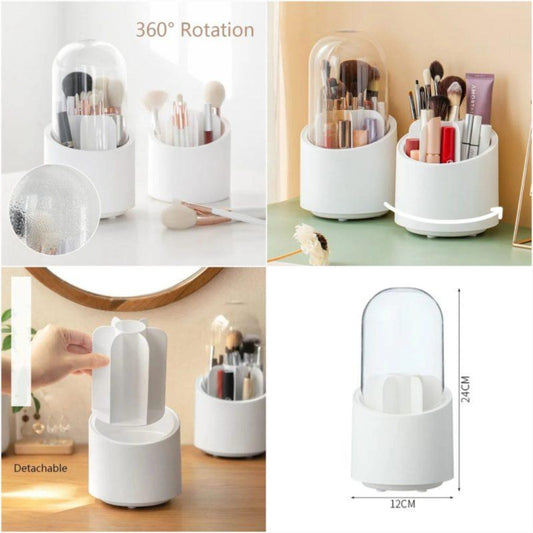 Pleco Rotating Makeup Brush Organizer Dustproof Holder 360° Storage
