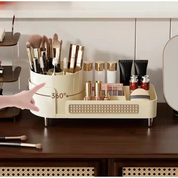 Rotating Cosmetic Organizer with Pen Holder | Makeup Storage Display Case