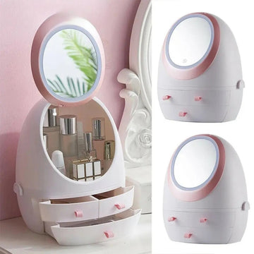 Creative Egg Shape Cosmetic Organizer With Led Mirror