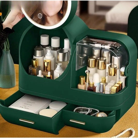 Large Capacity Cosmetic Organizer With Led Mirror