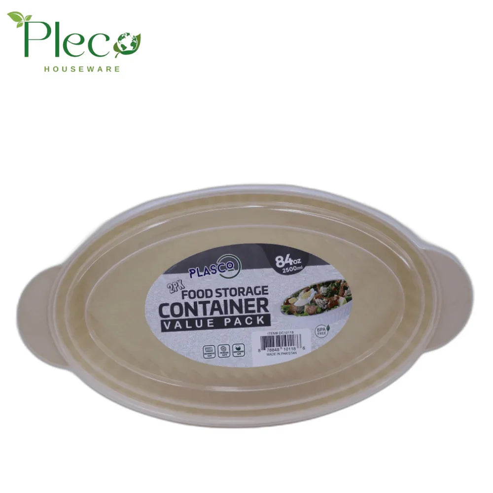 Oval Food Storage Container | 2500ml 2 in 1 Bowl Set With Lid - Pleco Houseware