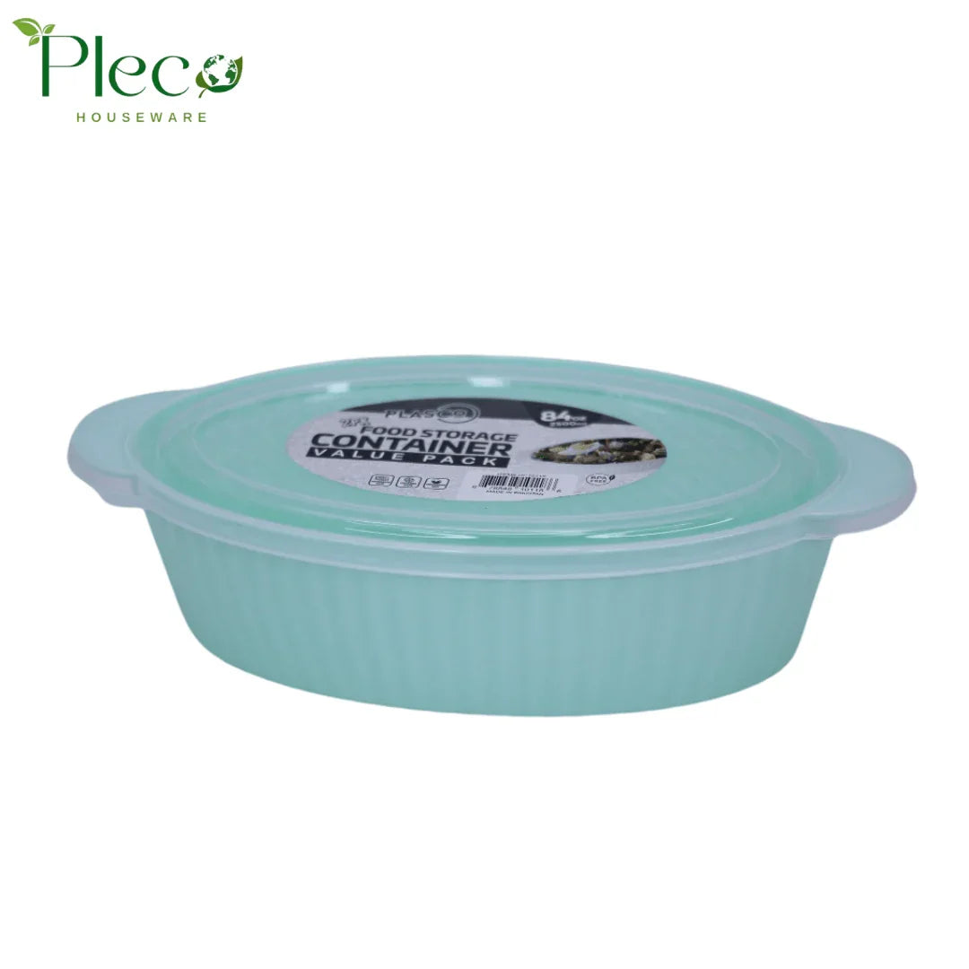 Oval Food Storage Container | 2500ml 2 in 1 Bowl Set With Lid - Pleco Houseware
