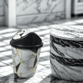 Oval Shape Marble Print Dustbin with Swinging Flapper - Pleco Houseware