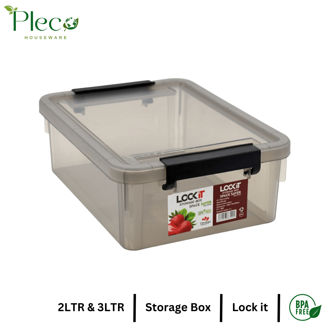 Plastic Storage Box with Lock | 2L & 3L Food Storage Container | Stackable Organizer for Kitchen, Jewelry & Household Items - Pleco Houseware