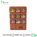 Purity Max Spice Rack with 9 Jars & Spoons | 500ml Each | Condiments & Masala Storage Box - Pleco Houseware