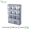 Purity Max Spice Rack with 9 Jars & Spoons | 500ml Each | Condiments & Masala Storage Box - Pleco Houseware