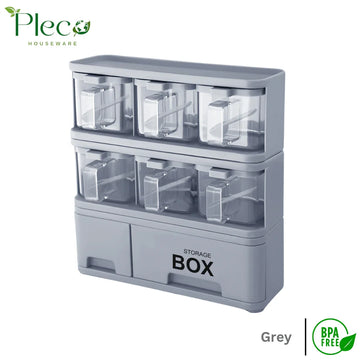 Purity Max Storage Box Condiments & Spice Rack With 6 Spice Jars and Spoons - 500ml - Pleco Houseware