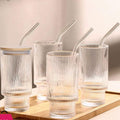 Ribbed Glass with Bamboo Lid & Straw - Pleco Houseware
