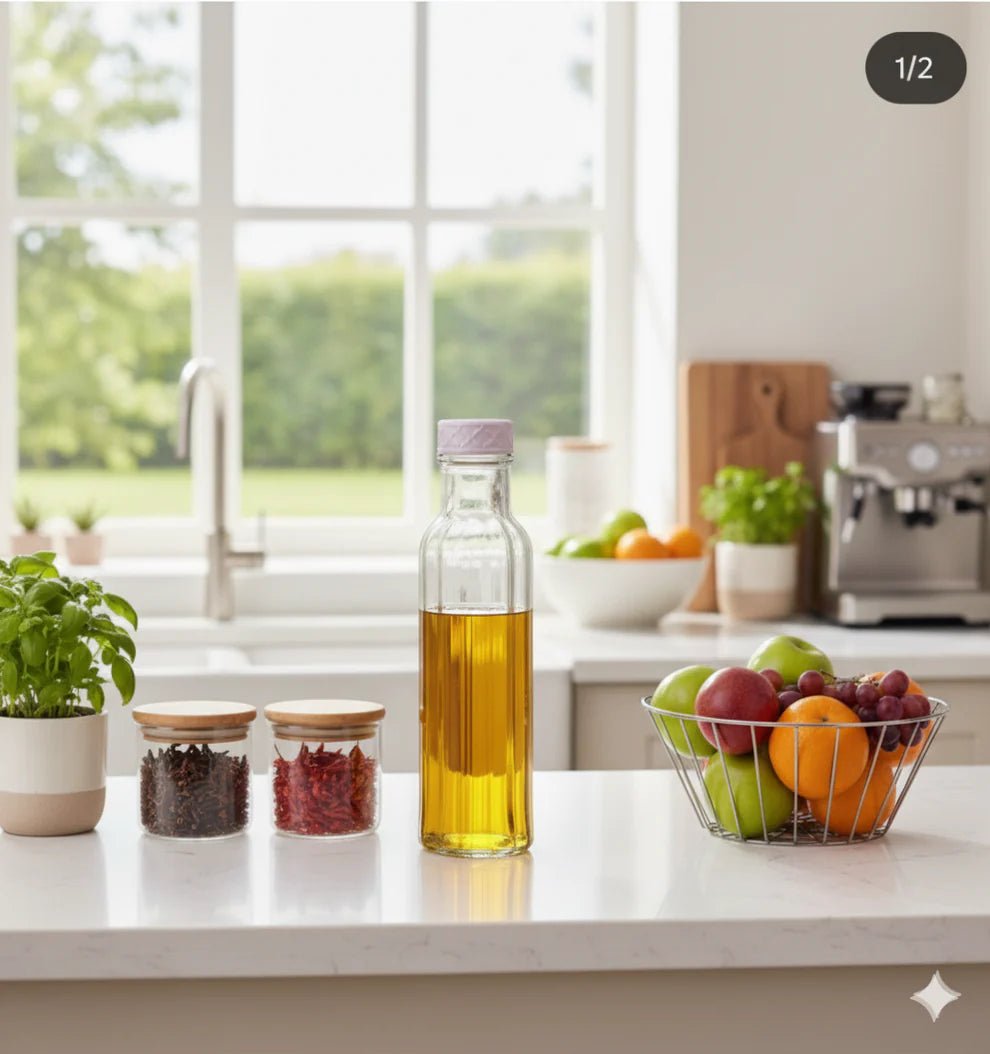 Ribbed Elegance Glass Bottle 1100ml - Pleco Houseware