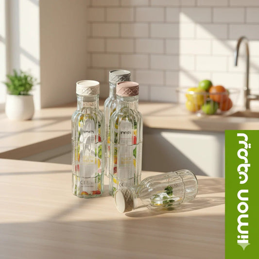 Ribbed Elegance Glass Bottle 1100ml - Pleco Houseware