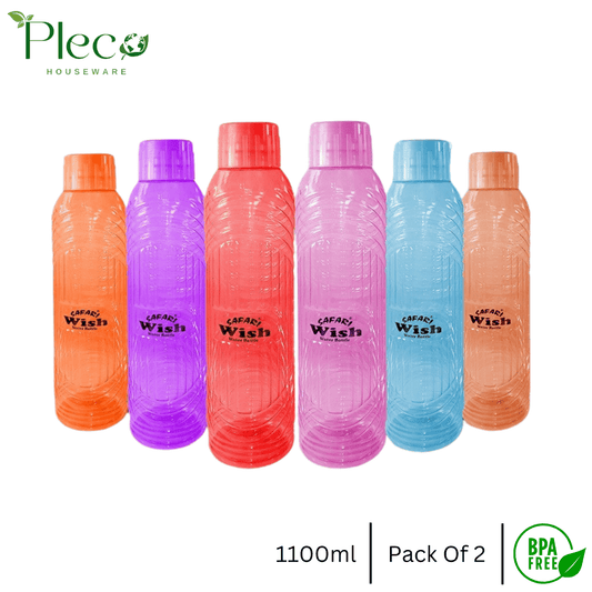 Safari Wish Fridge water bottle | Pack of 2 Fridge water bottle 1.1 Litre (1100ML) BPA Free water bottle - Pleco Houseware