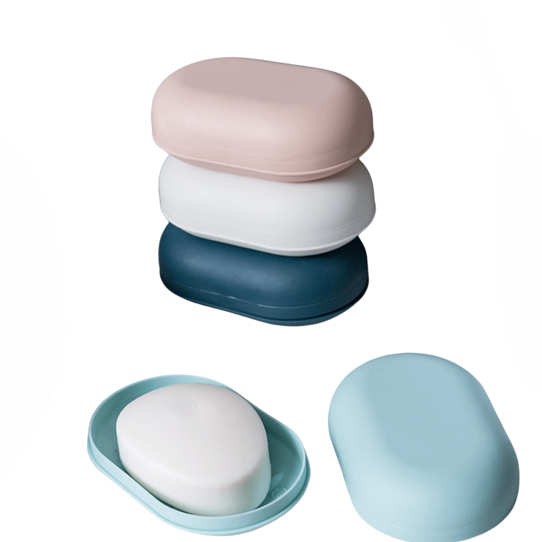 Soap Case Pack of 3 – Plastic Soap Holder with Lid for Bathroom, Kitchen & Travel - Pleco Houseware