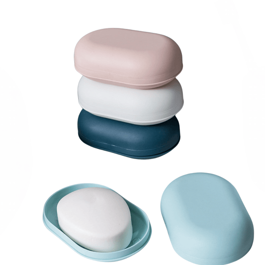 Soap Case Pack of 3 – Plastic Soap Holder with Lid for Bathroom, Kitchen & Travel - Pleco Houseware