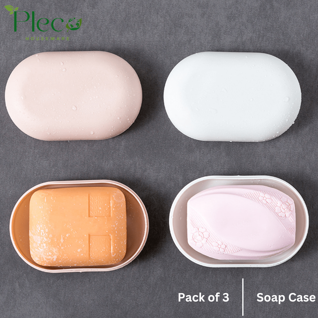 Soap Case Pack of 3 – Plastic Soap Holder with Lid for Bathroom, Kitchen & Travel - Pleco Houseware