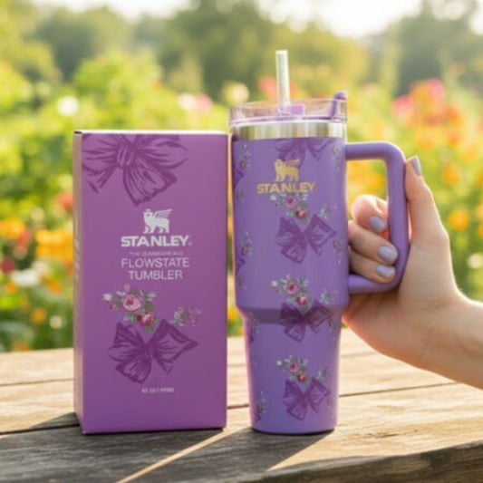 Stanley Quencher H2.0 FlowState™ Tumbler | 40 OZ | Purple Bow Floral Edition