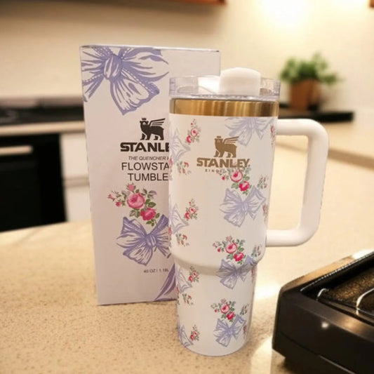 Stanley Quencher H2.0 FlowState™ Tumbler | 40 OZ | Beaux Blue Bow Floral Edition
