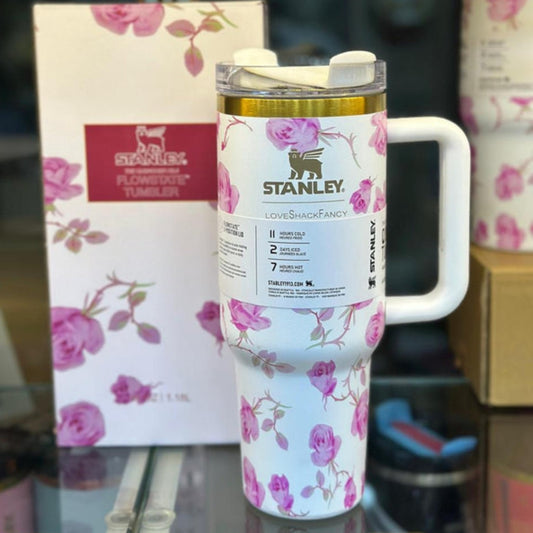 Stanley x LoveShackFancy Quencher H2.0 FlowState™ | 40 OZ | Ribbon Rosa Edition