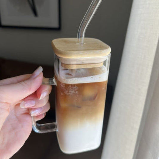 Plain Glass With Handle & Wooden Lid