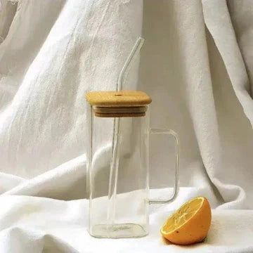 Plain Glass With Handle & Wooden Lid