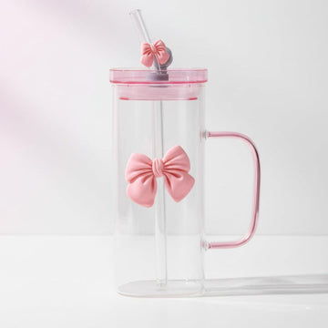 Cute Bow Glass Tumbler with Straw - 380ml